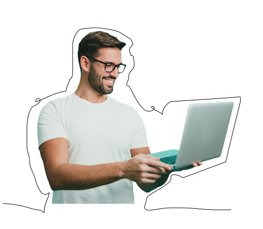 Man using a laptop to review the home service plan